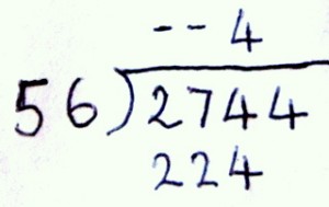 showing division, first part of dividing 2744 by 56